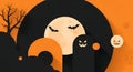 Halloween Night Background with Bats, Moon, Pumpkins, and Black Tree Royalty Free Stock Photo