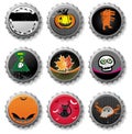 Spooky Halloween bottle caps. Royalty Free Stock Photo