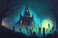 Spooky Halloween Cemetery Nightmare Castle