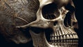 Spooky Halloween decoration ancient human skull anatomy generated by AI