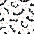 Spooky Halloween Flying Black and Orange Bats Vector Seamless Pattern