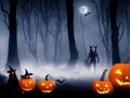 Spooky Halloween forest full of mist Royalty Free Stock Photo