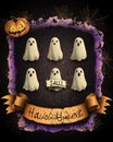 Halloween Sale Graphic Design with Ghosts and Pumpkin Royalty Free Stock Photo