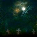 Spooky Halloween graveyard with dark clouds