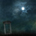 Spooky Halloween graveyard with ominous moon
