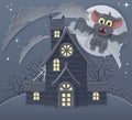 Halloween Haunted House and Bat Cartoon Scene Royalty Free Stock Photo