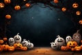 Spooky halloween illustration, pumpkins castle, dark, cartoon style for kids