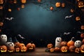 Spooky halloween illustration, pumpkins castle, dark, cartoon style for kids Royalty Free Stock Photo