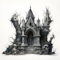 Spooky Halloween illustration with tombs in monochrome. Generative AI