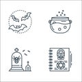 spooky halloween line icons. linear set. quality vector line set such as magic book, gravestone, cauldron