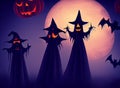 Spooky Halloween Night background with scary scene and pumpkins Royalty Free Stock Photo