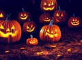 Spooky Halloween Night background with scary scene and pumpkins Royalty Free Stock Photo