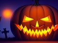 Spooky Halloween Night background with scary scene and pumpkins Royalty Free Stock Photo