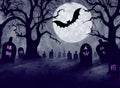 Spooky Halloween Night background with scary scene and pumpkins Royalty Free Stock Photo