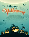 Spooky halloween night with pumpkins. Poster. Royalty Free Stock Photo