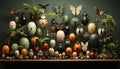 Spooky Halloween night, small animals, pumpkin decoration, old fashioned lantern, cute ghost generated by AI