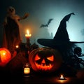 Spooky Halloween Night with witches hat Royalty Free Stock Photo