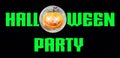 Halloween Party - A spooky Halloween Party banner with a scary vampire pumpkin with glowing eyes, in front of the moon Royalty Free Stock Photo