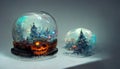 Spooky Halloween party in snow globe crystal ball for decoration on table background. Generative AI Royalty Free Stock Photo