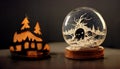 Spooky Halloween party in snow globe crystal ball for decoration on table background. Generative AI Royalty Free Stock Photo