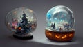 Spooky Halloween party in snow globe crystal ball for decoration on table background. Generative AI Royalty Free Stock Photo