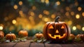 Spooky Halloween Pumpkin. Holiday Halloween concept with bokeh background. Jack-o\'-lantern symbol