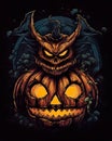 Spooky Halloween scary pumkin bat transformation