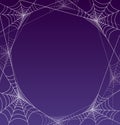 Spooky halloween spider web frame with purple background.