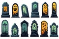 Spooky Halloween Stickers with Gravestones on White Background AI Generated Royalty Free Stock Photo