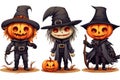 Spooky Halloween Stickers with Scarecrows on White Background AI Generated