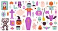 Spooky halloween symbols. Happy Halloween ghost, pumpkin, potion and candies for halloween party isolated vector symbols Royalty Free Stock Photo