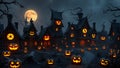 Spooky Halloween town with jackolanterns Royalty Free Stock Photo
