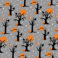 Spooky halloween trees and birds