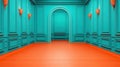 Spooky hallway flat design front view Halloween theme 3D render Split-complementary color scheme Royalty Free Stock Photo