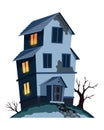 Spooky house. Dark scary house in night. Horror nightmare illustration. Creepy building isolated on white background