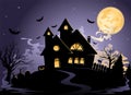 Spooky House at Halloween's night Royalty Free Stock Photo