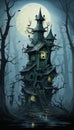 The Spooky House in the Woods on Halloween Night Royalty Free Stock Photo