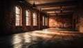 Spooky, illuminated entrance hall with rusty ceiling and messy flooring generated by AI