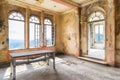 Spooky interior of abandoned ruined house Royalty Free Stock Photo