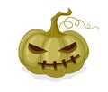 Spooky jack-o-lantern. Cartoon Halloween carved pumpkin, scary holiday pumpkin decoration. Halloween pumpkin face flat vector Royalty Free Stock Photo