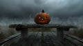 A single spooky Jack O Lantern pumpkin, evoking Halloween chills, Ai Generated