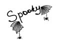 Spooky lettering with spiders for banner, flyers, and postcards. Design doodle element. Happy Halloween greeting card.