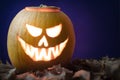 Spooky lighted Jack OÃÂ´Lantern halloween pumpkin Royalty Free Stock Photo