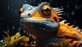 Spooky lizard with yellow scales in tropical rainforest generated by AI