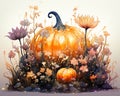 A Spooky, Magical Rendition of a Pumpkin Sitting in a Field of F