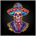 Spooky mexican muertos sugar skull sombrero hat logo illustrations