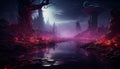 Spooky night, dark forest, mysterious fog, painted alien landscape generated by AI Royalty Free Stock Photo