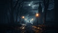 Spooky night, dark horror, Halloween fog, mysterious forest generated by AI Royalty Free Stock Photo