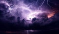 Spooky night, dark sky, thunderstorm sparks awe and danger generated by AI Royalty Free Stock Photo