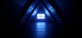 Spooky Night Dark Window Blue Moon Light Triangle Roof Tunnel Corridor Attic Led Light Vibrant Wood Planks Texture Realistic 3D